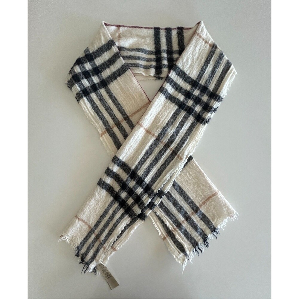Burberry Check Scarf 55% Merino Wool Cream Beige 200x45cm Made in Scotland